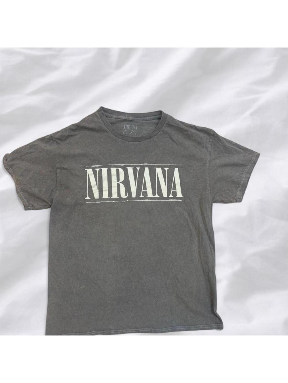 Faded grey Nirvana band tee. Classic grunge essential!